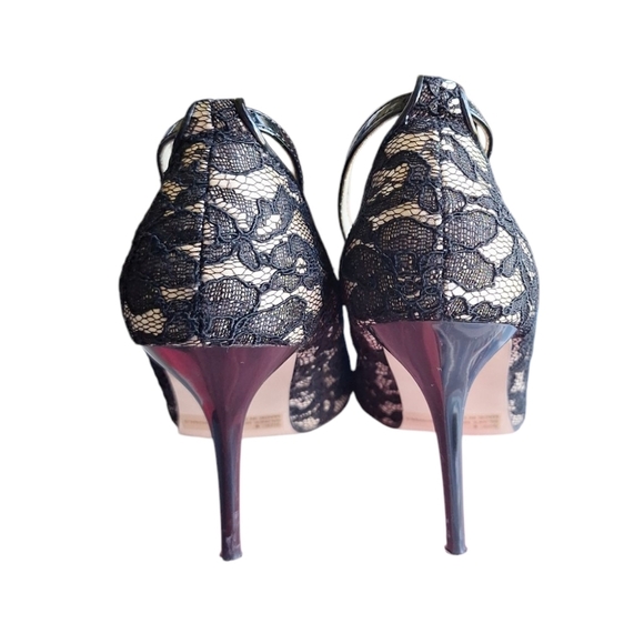 Charlotte Russe Black Lace Peep Toe Heels Ankle Strap Stilettos Size 6 - Picture 4 of 8